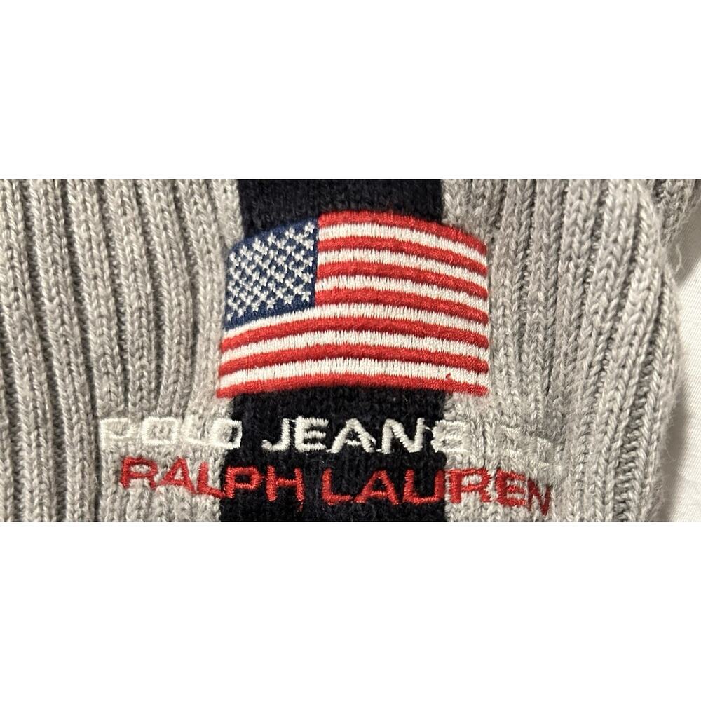 Vintage Rare Polo Jeans Co. Ralph Lauren Gray Ribbed-Knit Flag Logo - Picture 3 of 3